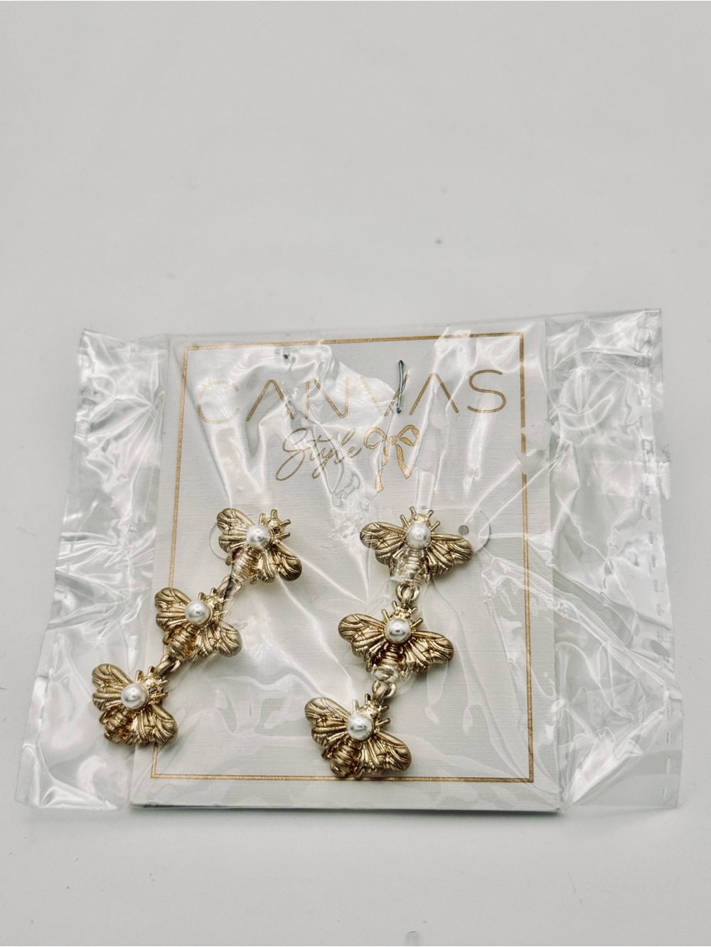 Gold Bee Drop Earrings with Pearl Detail - New - Picture 10 of 11